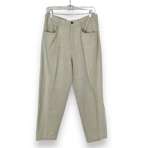 Talbots Tan Linen High Waist Pants 10 Wide Tapered Leg Coastal Grandma Trouser